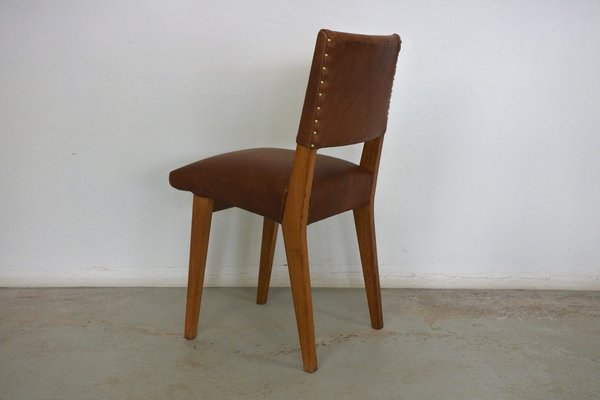 Dining Chairs in Oak Wood and Leather attributed to Jens Risom for Knoll International, 1950s, Set of 4-IM-1292971