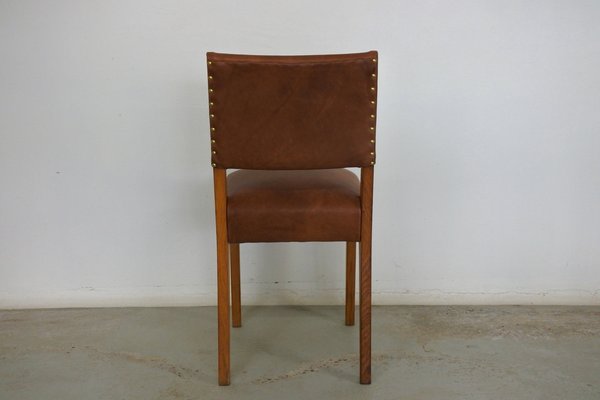 Dining Chairs in Oak Wood and Leather attributed to Jens Risom for Knoll International, 1950s, Set of 4-IM-1292971