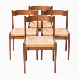 Dining Chairs in Straw and Wood, 1960s, Set of 4-NZV-1709140