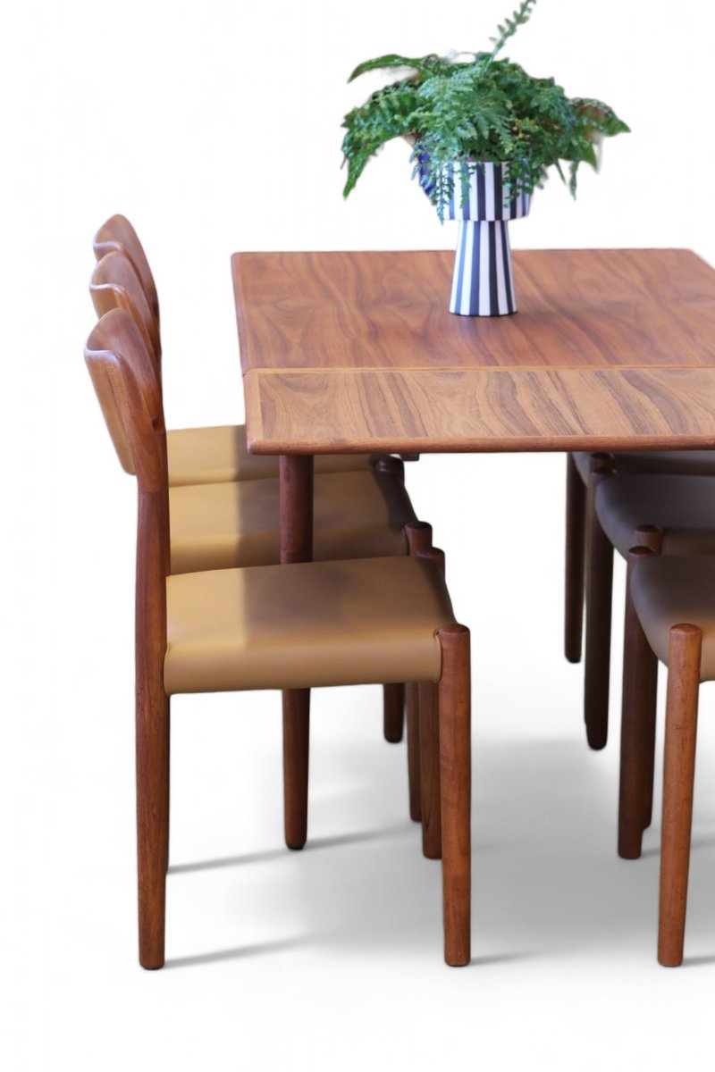 Dining Chairs in Teak and Leather by Juul Kristensen, Denmark, 1960s, Set of 6