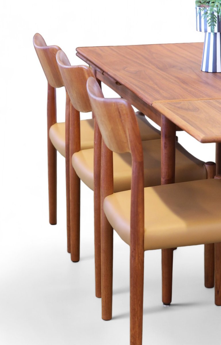 Dining Chairs in Teak and Leather by Juul Kristensen, Denmark, 1960s, Set of 6