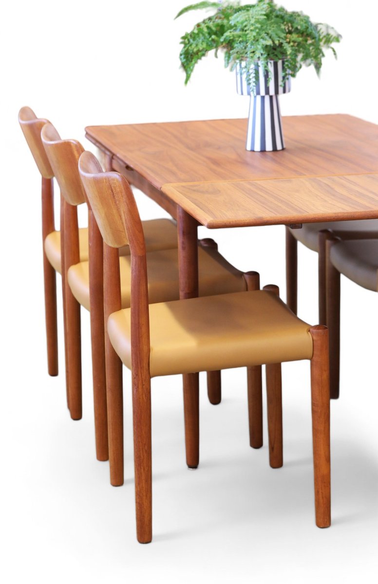 Dining Chairs in Teak and Leather by Juul Kristensen, Denmark, 1960s, Set of 6