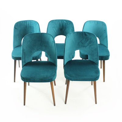 Dining Chairs in Velvet by Oswald Haerdtl for Ton, Czechoslovakia, 1950s, Set of 5-UL-1112643