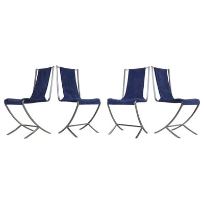 Dining Chairs in Velvet & Steel by Pierre Cardin for Maison Jansen, 1970, Set of 4-DT-2026190