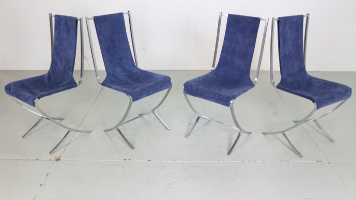 Dining Chairs in Velvet & Steel by Pierre Cardin for Maison Jansen, 1970, Set of 4-DT-2026190