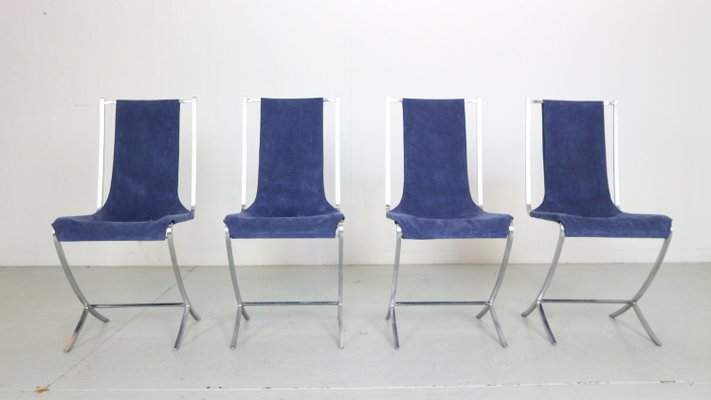 Dining Chairs in Velvet & Steel by Pierre Cardin for Maison Jansen, 1970, Set of 4-DT-2026190