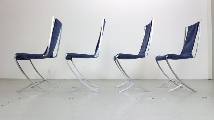 Dining Chairs in Velvet & Steel by Pierre Cardin for Maison Jansen, 1970, Set of 4-DT-2026190