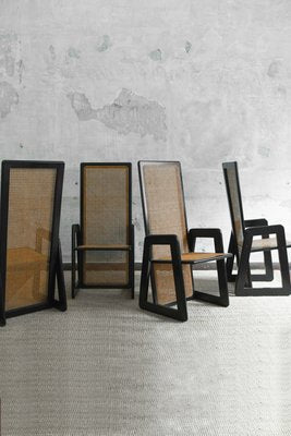 Dining Chairs in Vienna Straw and Black Lacquered Wood, 1970s, Set of 4-MNF-2024666