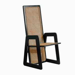 Dining Chairs in Vienna Straw and Black Lacquered Wood, 1970s, Set of 4-MNF-2024666