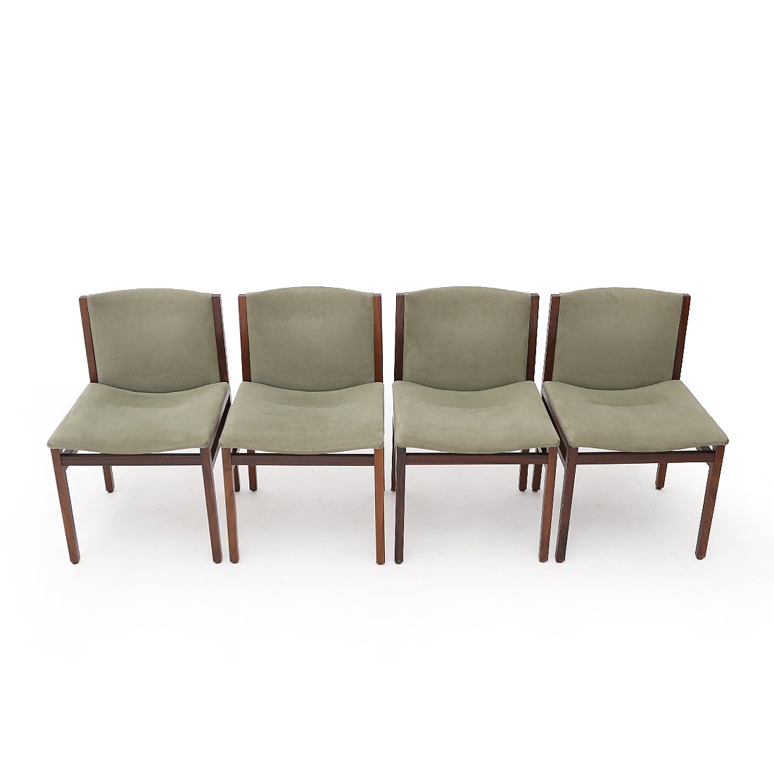 Dining Chairs in Wood and Green Alcantara by Tito Agnoli for La Linea, 1960s, Set of 4