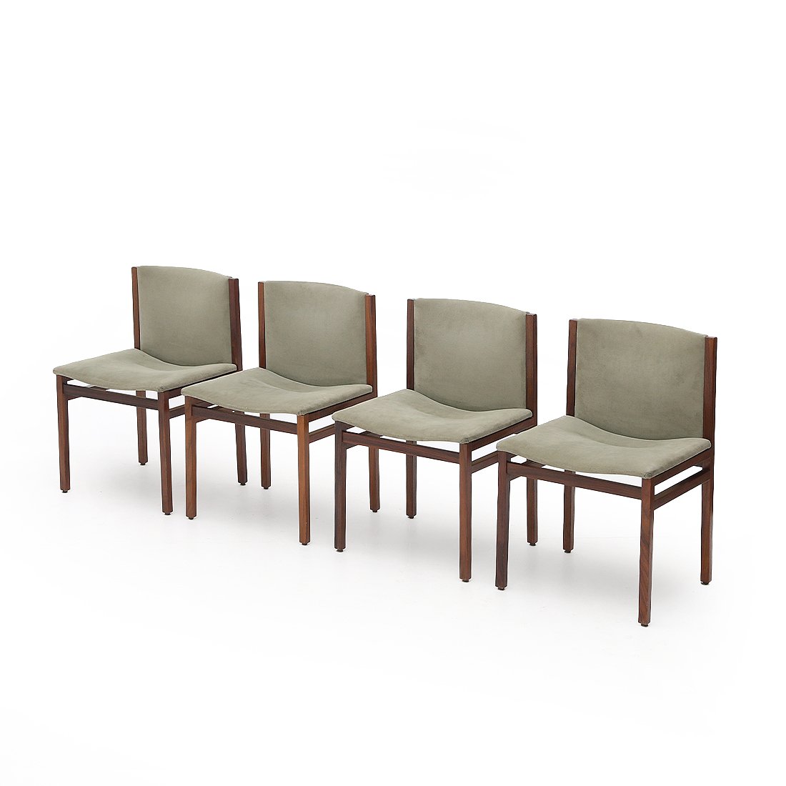 Dining Chairs in Wood and Green Alcantara by Tito Agnoli for La Linea, 1960s, Set of 4