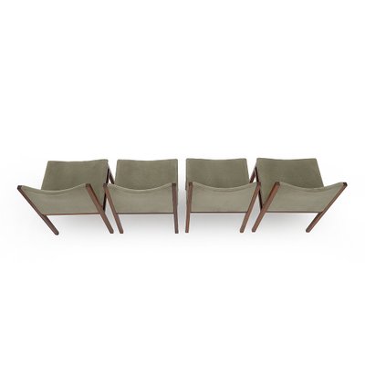 Dining Chairs in Wood and Green Alcantara by Tito Agnoli for La Linea, 1960s, Set of 4-EZ-1718108