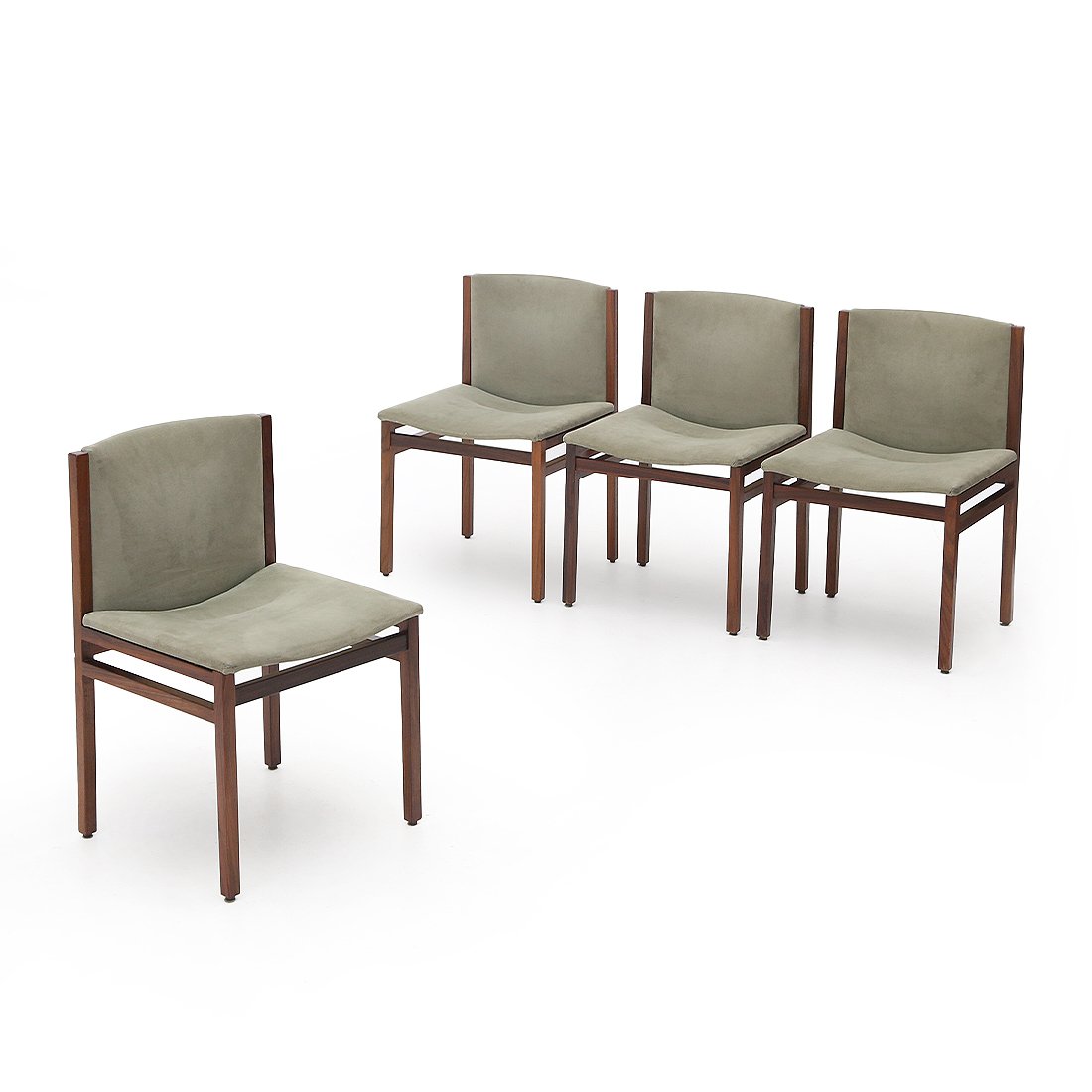 Dining Chairs in Wood and Green Alcantara by Tito Agnoli for La Linea, 1960s, Set of 4