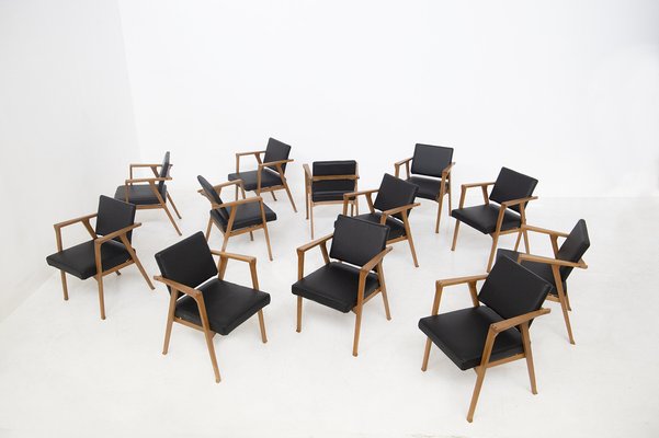 Dining Chairs in Wood and Leather Attributed to Franco Albini, Set of 6-RCE-1279037