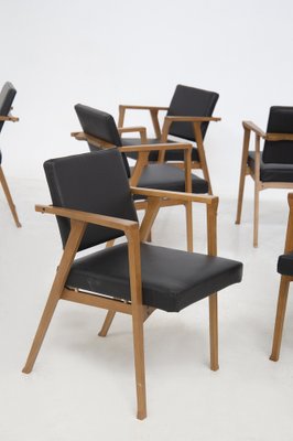 Dining Chairs in Wood and Leather Attributed to Franco Albini, Set of 6-RCE-1279037