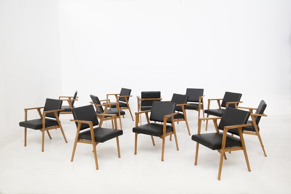 Dining Chairs in Wood and Leather Attributed to Franco Albini, Set of 6-RCE-1279037