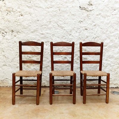 Dining Chairs in Wood & Rattan in the style of Charlotte Perriand, 1950s, Set of 6-WM-1287970