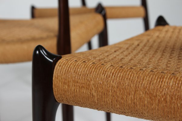 Dining Chairs No. 78 in Mahogany with Seats of Paper Cord by N. O. Møller for J. L. Møllers Møbelfabrik, Denmark, 1960s, Set of 6-QQ-2022478