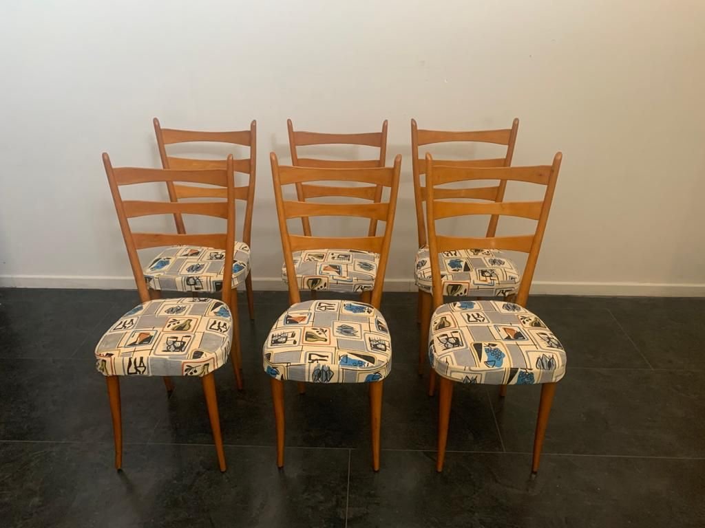 Dining Chairs with Removable Fabric, 1950s, Set of 6