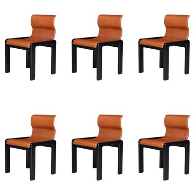 Dining Room Chairs in Cognac Leather by Afra & Tobia Scarpa, Italy, 1966, Set of 6-TRW-1797118