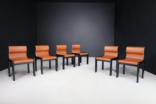 Dining Room Chairs in Cognac Leather by Afra & Tobia Scarpa, Italy, 1966, Set of 6-TRW-1797118