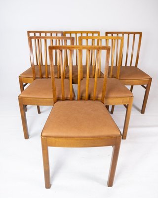 Dining Room Chairs of Light Wood and Cognac Leather, 1940s, Set of 10-UY-934847