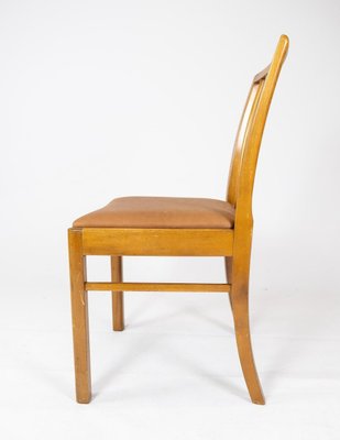 Dining Room Chairs of Light Wood and Cognac Leather, 1940s, Set of 10-UY-934847