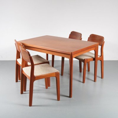 Dining Table and Chairs by Henning Kjærnulf for Vejle Stole, 1960s, Set of 5-DV-572825