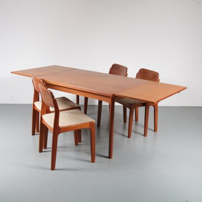 Dining Table and Chairs by Henning Kjærnulf for Vejle Stole, 1960s, Set of 5-DV-572825