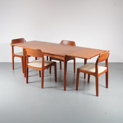 Dining Table and Chairs by Henning Kjærnulf for Vejle Stole, 1960s, Set of 5-DV-572825