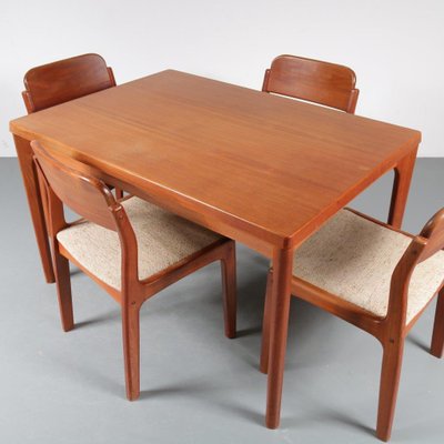 Dining Table and Chairs by Henning Kjærnulf for Vejle Stole, 1960s, Set of 5-DV-572825