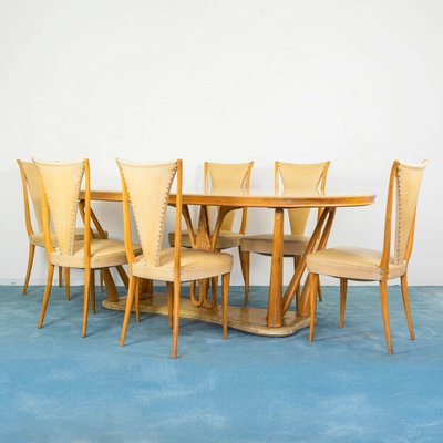 Dining Table & Chairs Set in the Style of Vittorio Dassi, 1940s, Set of 7-ZLY-849467