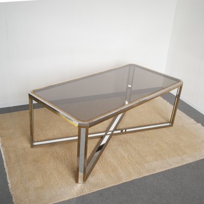 Dining Table in Brass and Mirror, 1970s-JQO-1251430