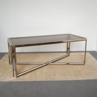 Dining Table in Brass and Mirror, 1970s-JQO-1251430