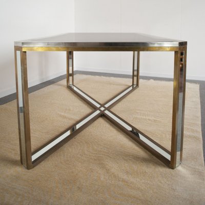 Dining Table in Brass and Mirror, 1970s-JQO-1251430