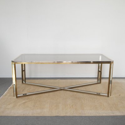 Dining Table in Brass and Mirror, 1970s-JQO-1251430