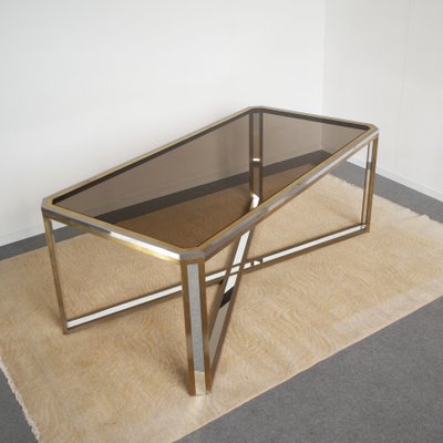 Dining Table in Brass and Mirror, 1970s-JQO-1251430