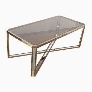 Dining Table in Brass and Mirror, 1970s-JQO-1251430