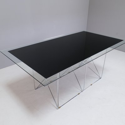 Dining Table in Chrome-Plated Steel and Glass in the Style of Max Sauze from Max Sauze Studio-XBF-1344295