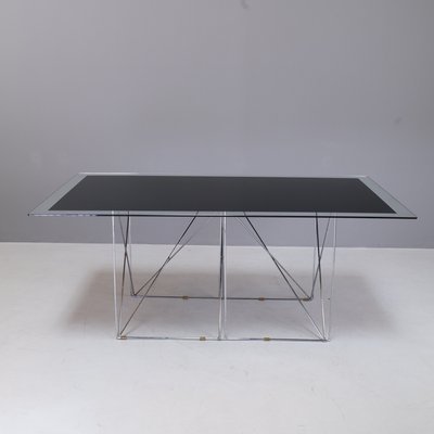 Dining Table in Chrome-Plated Steel and Glass in the Style of Max Sauze from Max Sauze Studio-XBF-1344295