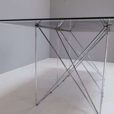 Dining Table in Chrome-Plated Steel and Glass in the Style of Max Sauze from Max Sauze Studio-XBF-1344295