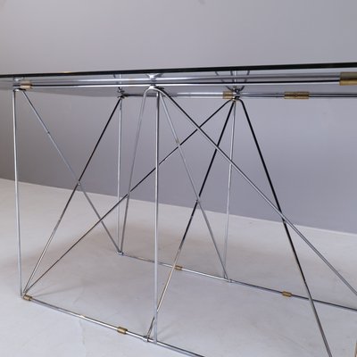 Dining Table in Chrome-Plated Steel and Glass in the Style of Max Sauze from Max Sauze Studio-XBF-1344295