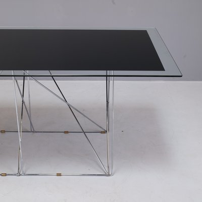 Dining Table in Chrome-Plated Steel and Glass in the Style of Max Sauze from Max Sauze Studio-XBF-1344295