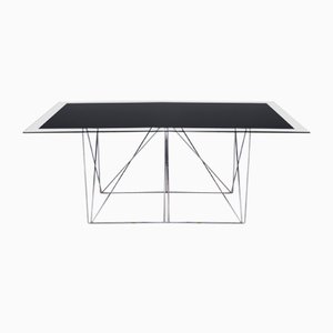 Dining Table in Chrome-Plated Steel and Glass in the Style of Max Sauze from Max Sauze Studio-XBF-1344295