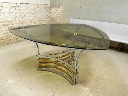 Dining Table in Chrome & Smoked Glass, Italy, 1970s-QAV-1718325