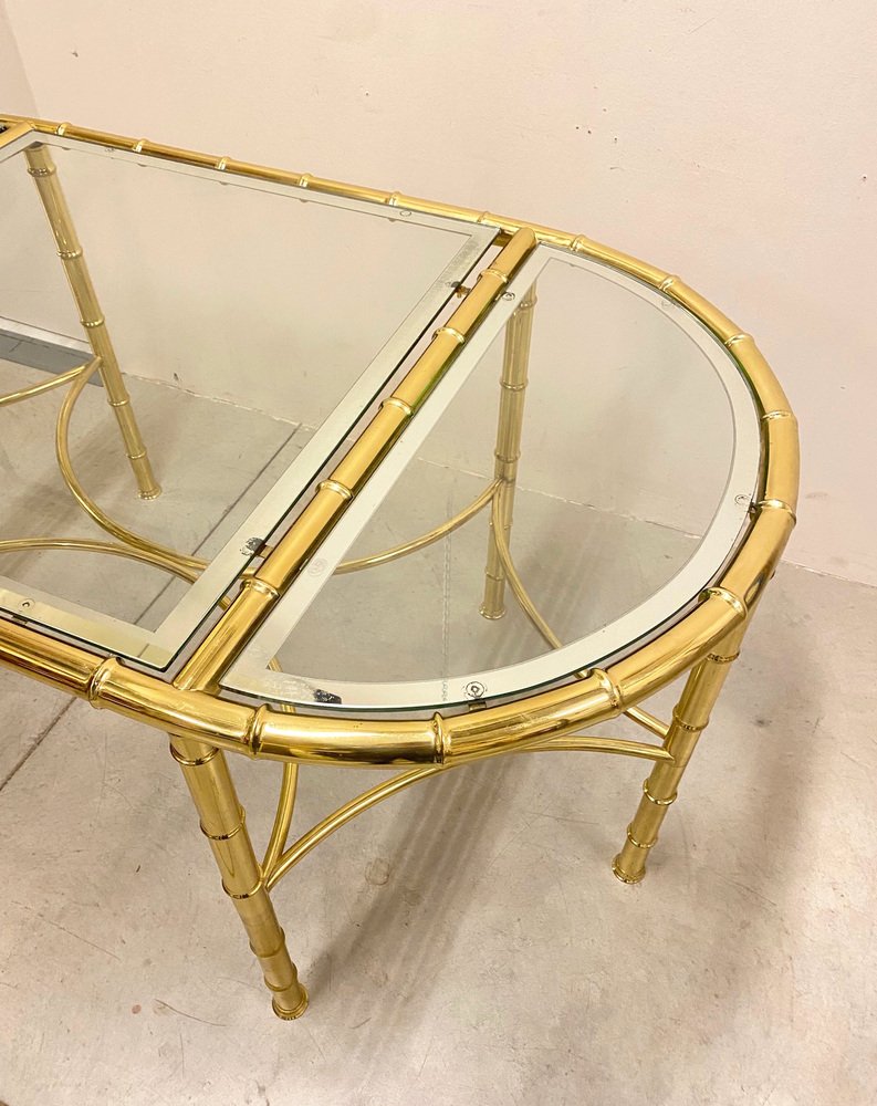 Dining Table in Faux Bamboo & Brass from Maison Baguès, 1970s