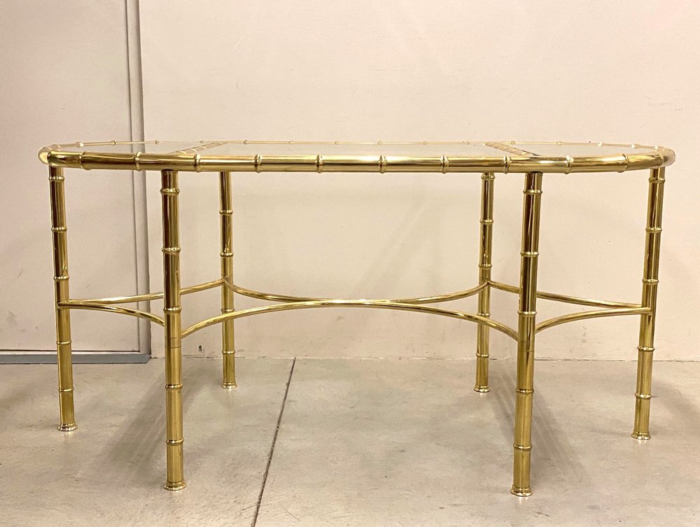 Dining Table in Faux Bamboo & Brass from Maison Baguès, 1970s