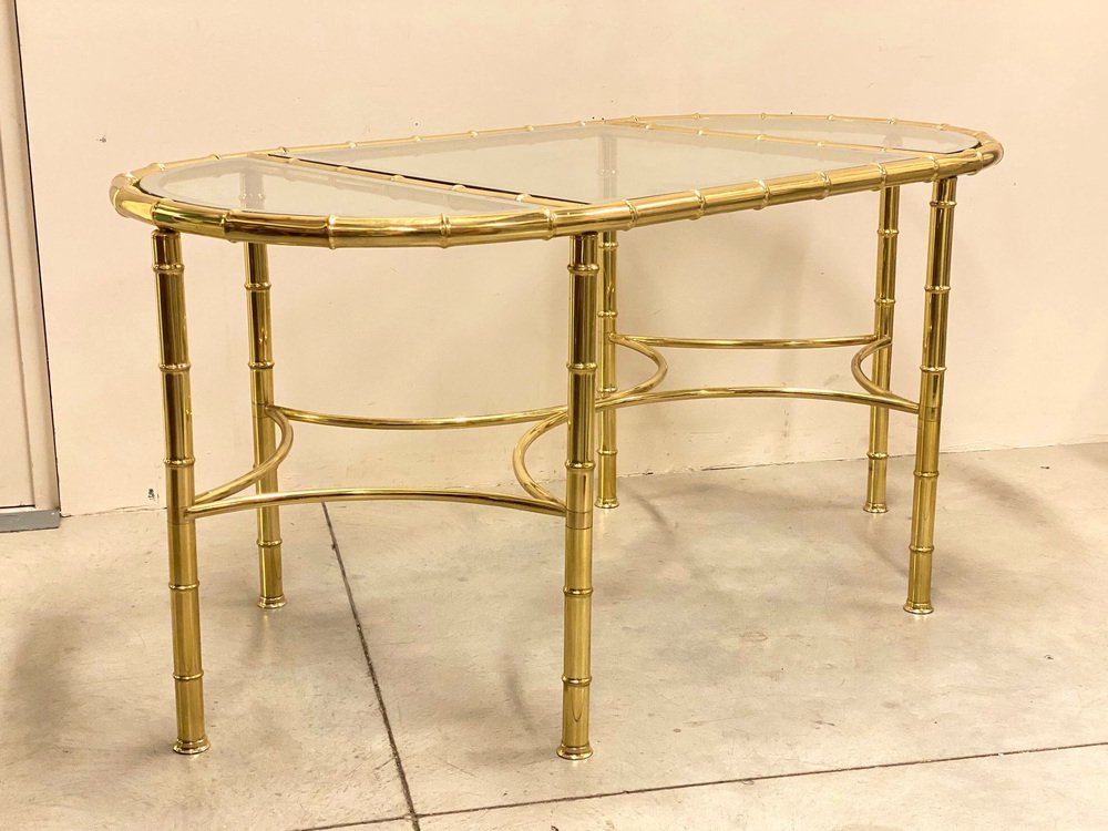 Dining Table in Faux Bamboo & Brass from Maison Baguès, 1970s