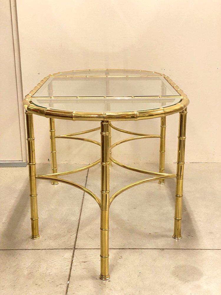 Dining Table in Faux Bamboo & Brass from Maison Baguès, 1970s