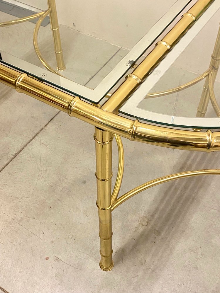 Dining Table in Faux Bamboo & Brass from Maison Baguès, 1970s